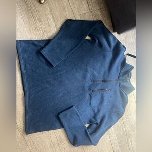 Eddie Bauer Mens Fleece Sweater Size XXL Quarter Zip Pullover Heather Navy Blue